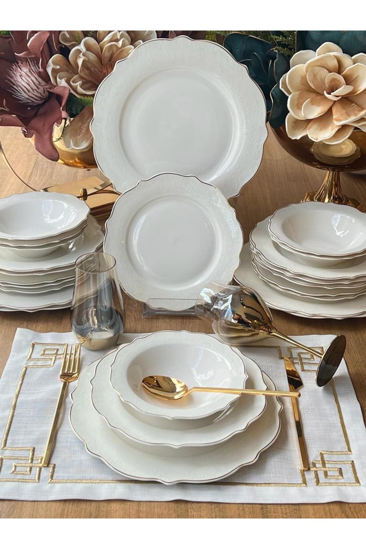 ROSSEV Yemek Takımı Lucca Relief Gold 24 Parça 6 Kişilik