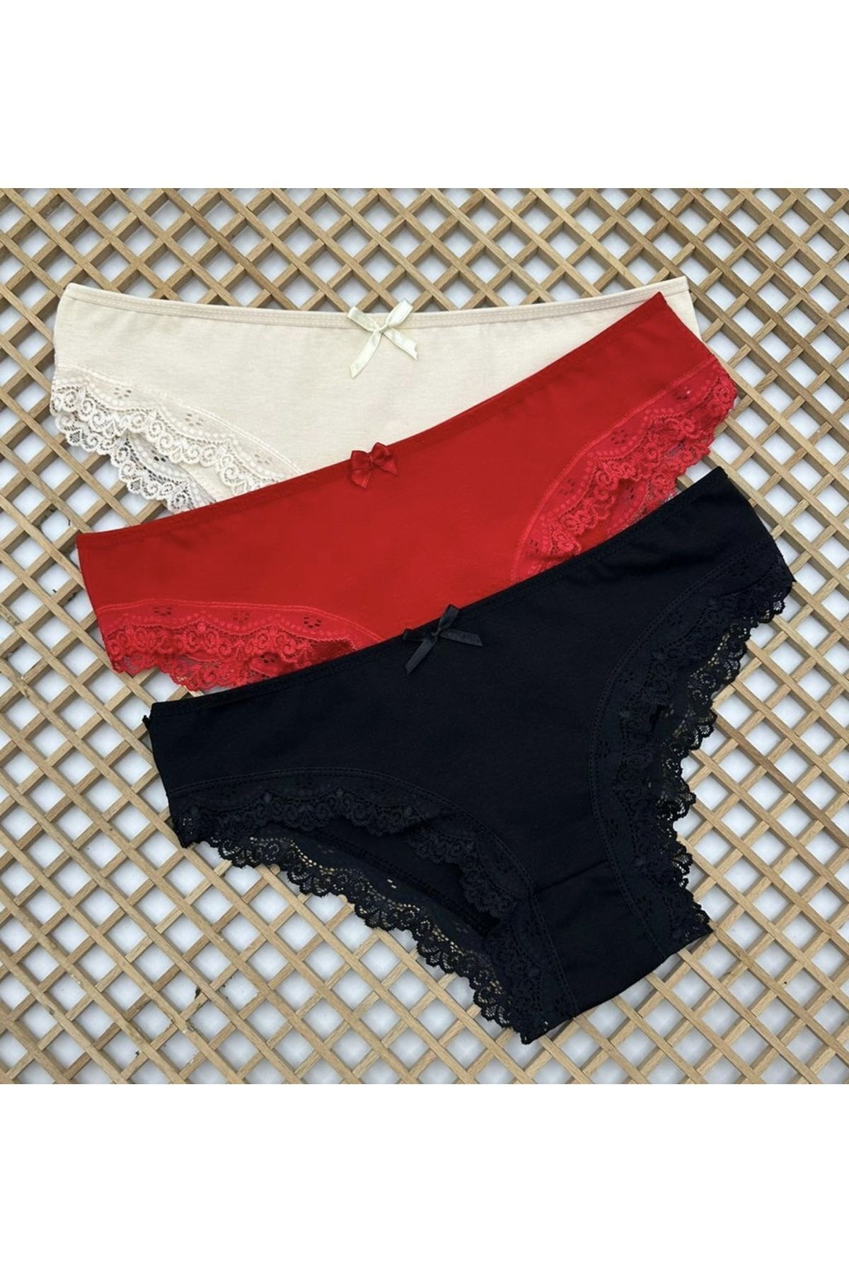 DONLİZZA-Bikini Dantela Rosu, Negru, Nud 3 Piese 2