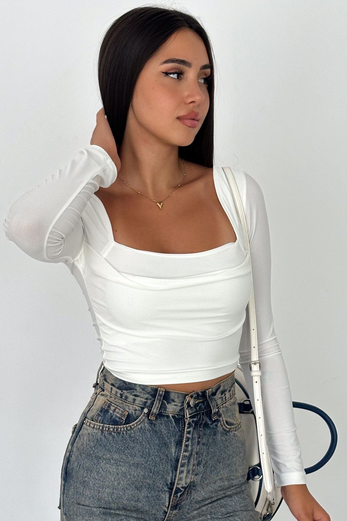 fiolin-Front and Back Square Collar - Double Layer Crop Top 5