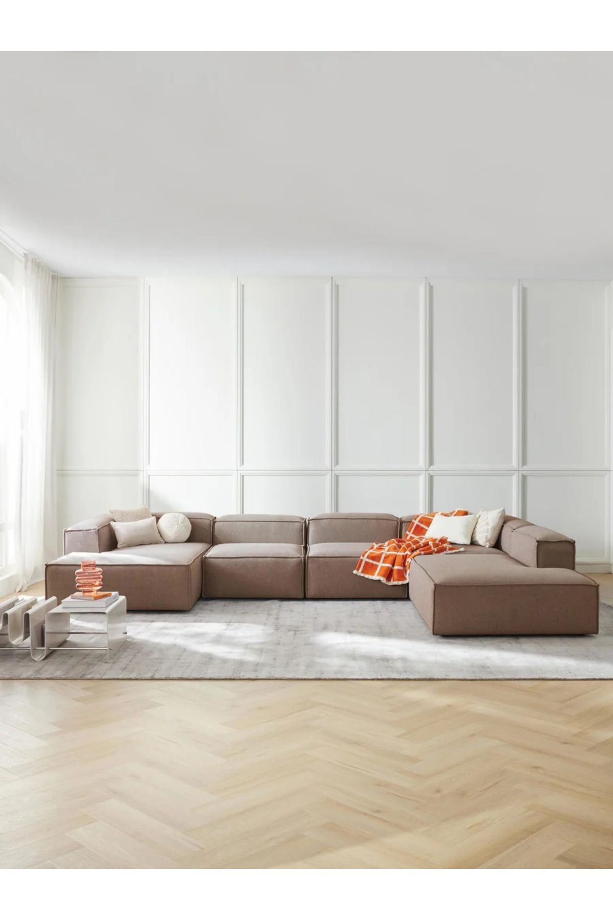 S Home Design Concept Frida 5 Modül Pofidik Modüler Kanepe Xl Köşe Koltuk Takımı Sağ Köşe, Keten Vizon