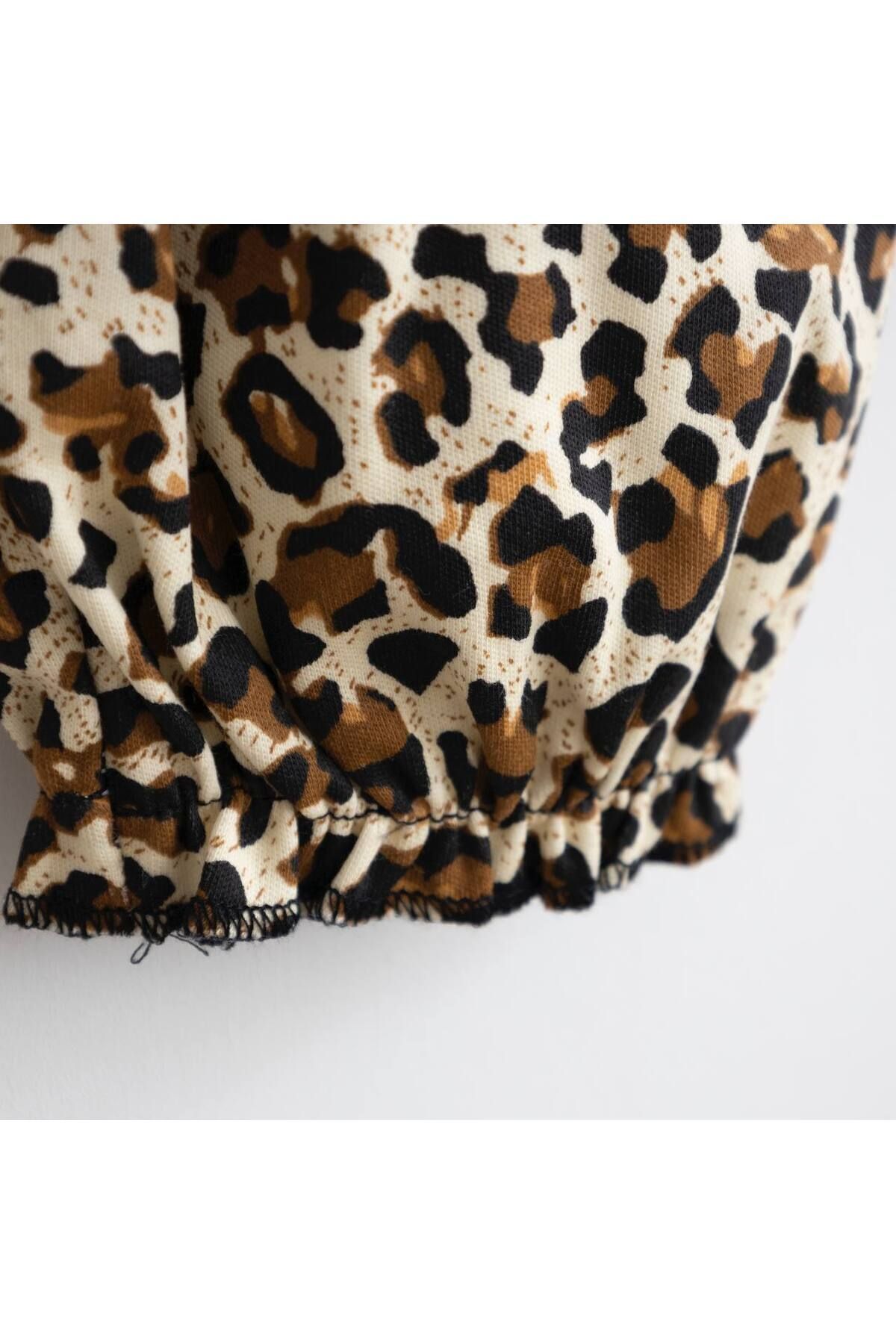 Minimus Baby Yenidoğan Kız Bebek Hastane Çıkışı Pamuklu Bebe Yaka Şalvar Kesim Leopar Bebek Tulum Takımı Kahve fotoğrafı 3 (önizleme)