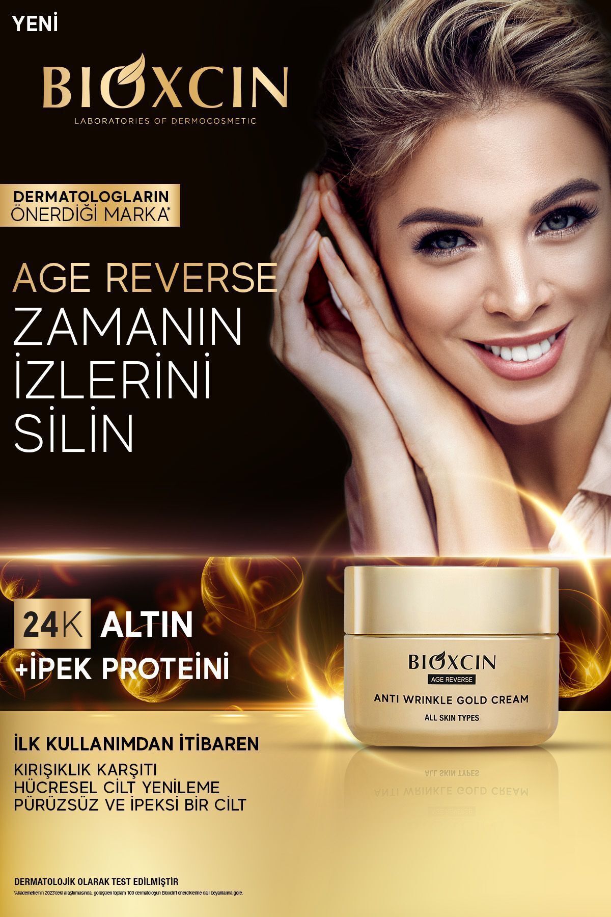 کرم طلایی ضد چروک Age Reverse 50 ML - طلای 24 عیار، پروتئین ابریشم، تجدید سلول Bioxcin