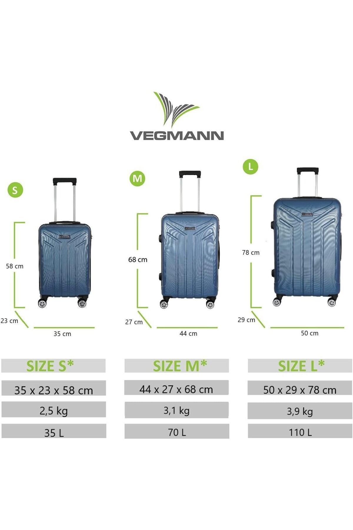 Vegmann Vela Kırılmaz Dayanıklı 3lü Valiz Seti & Bavul Seti