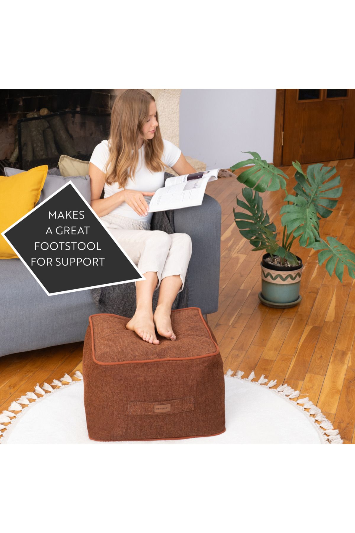 dekorist-Decorist Pouf Ottoman Bequem - Würfel Pouf Fußhocker, Morbido Samtbeutel, Home Decor Poufs Extra 2