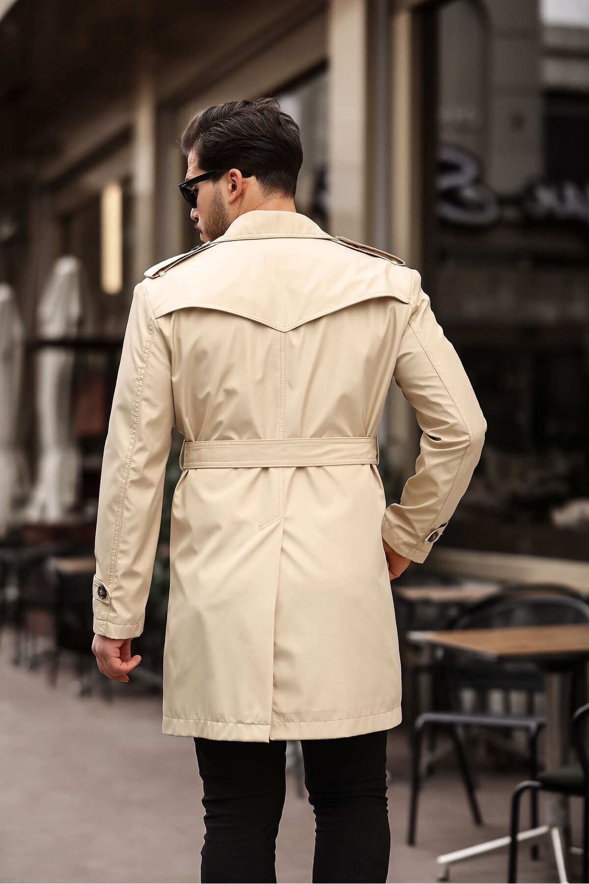 MEECY-BeiGe Men's TRench Coat - Belted, WateR and WindpRoof 5