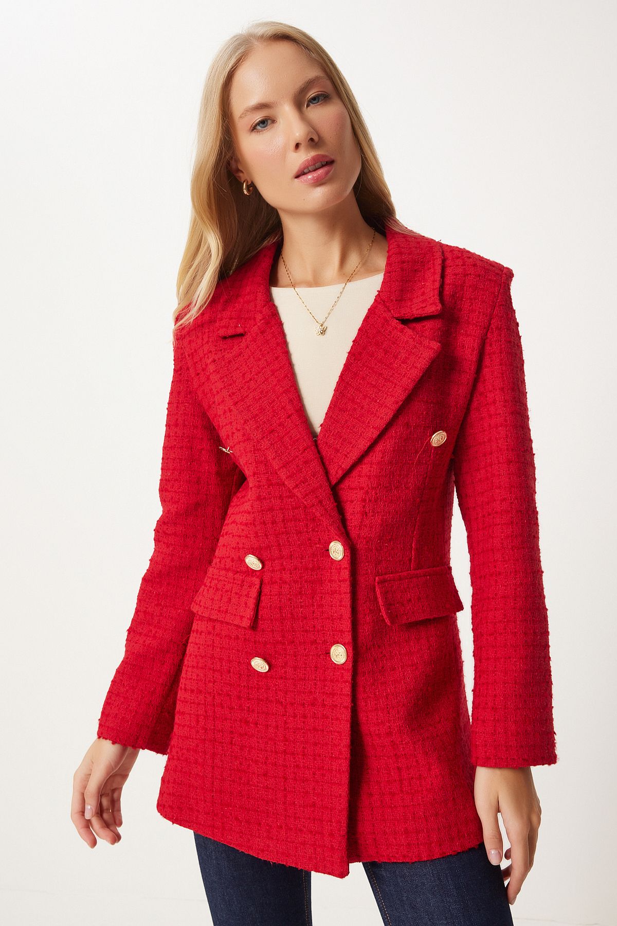 Happiness İstanbul-Dámská bunda Red Button Blazer Tweed WF00004 2