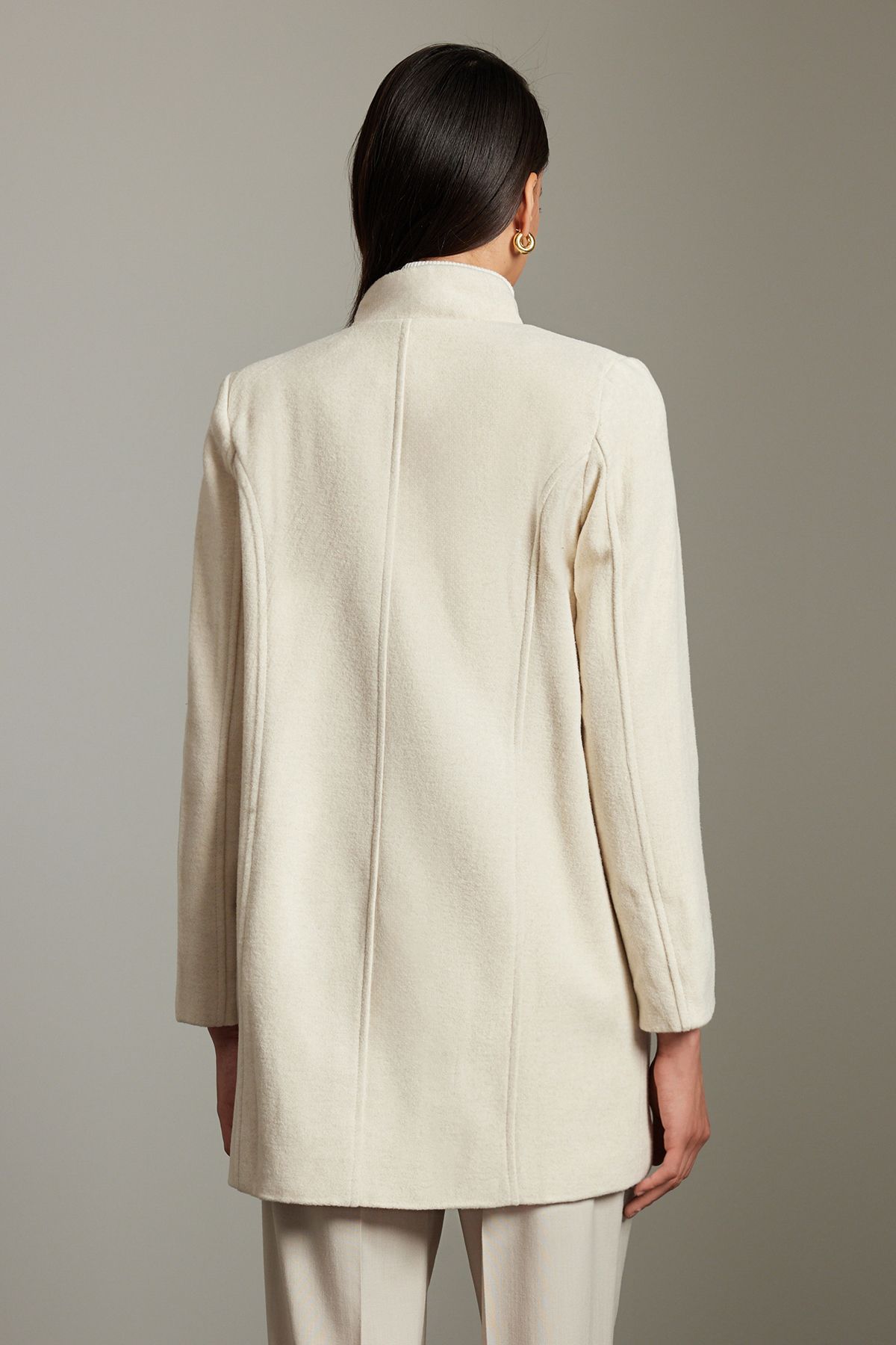 Trendyol Collection-Ecru Midi Coat - Button Detail and Wool, TWOAW25KB00017 5