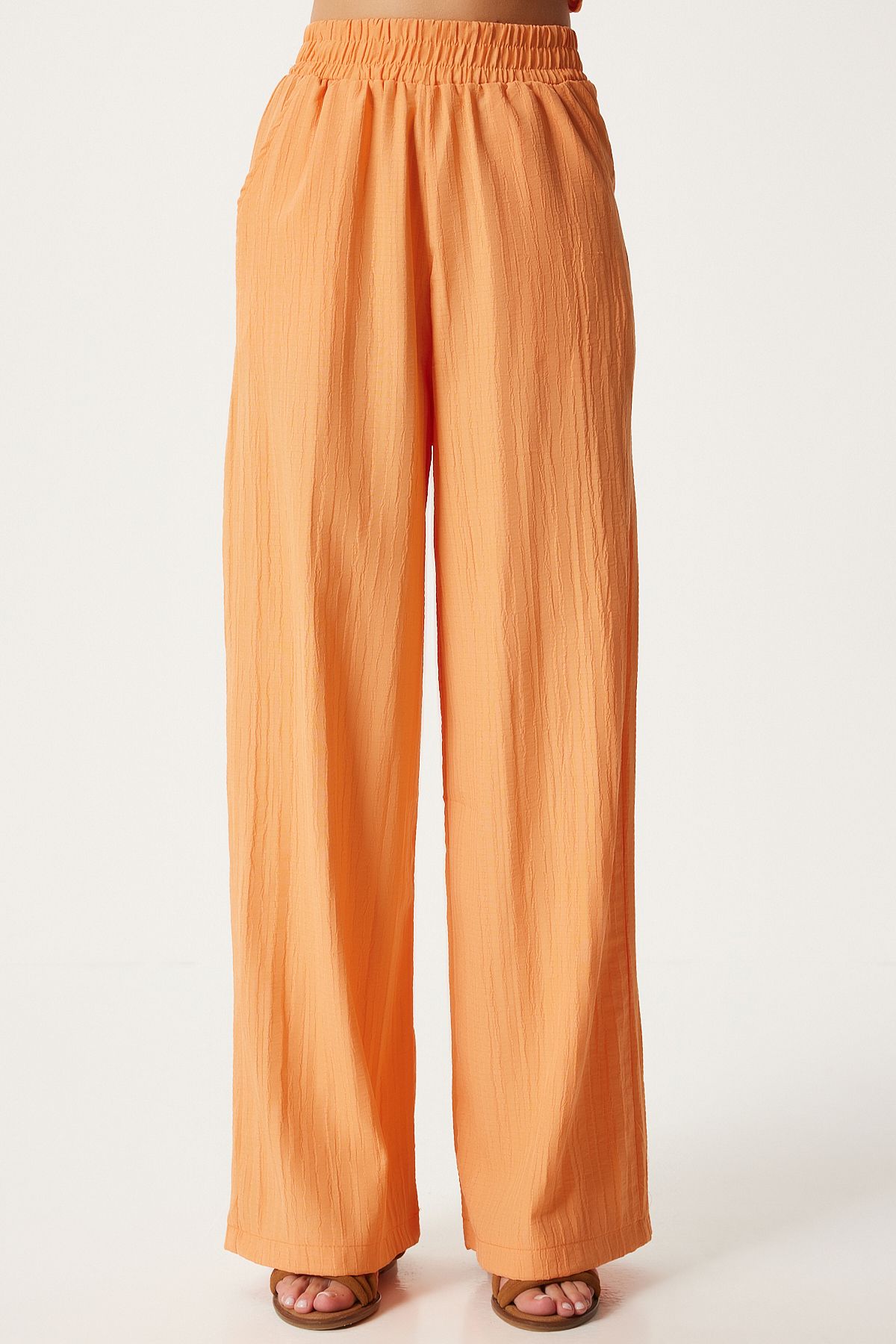 Happiness İstanbul-Orangefarbenes Damen-Set aus Weste und Palazzo-Strick - mit Gürtel By00055 4