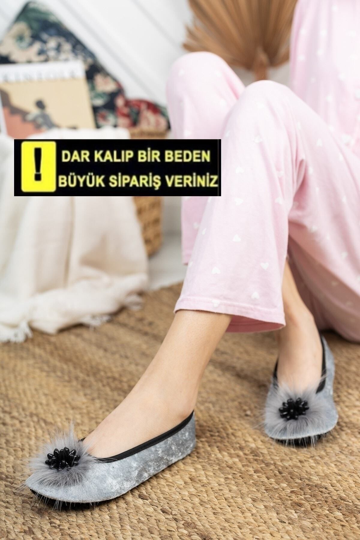 Modafırsat-Graue Kitty Booties-Hausschuhe für Damen, faltbar, tragbare Ballerinas für zu Hause in der Tasche, rutschfeste, geräuschdichte Sohle 1