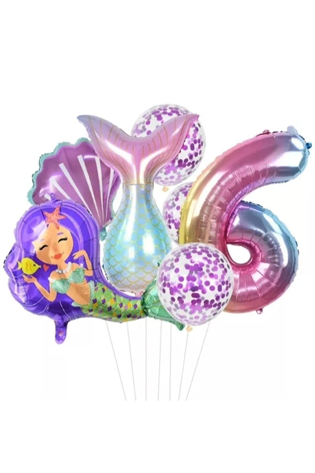 GÜLLÜ E STORE GL Deniz Kızı Kuyruğu Deniz Kabuğu Gökkuşağı Rakam Balon Pullu Şeffaf Balonlu Deniz Kızı