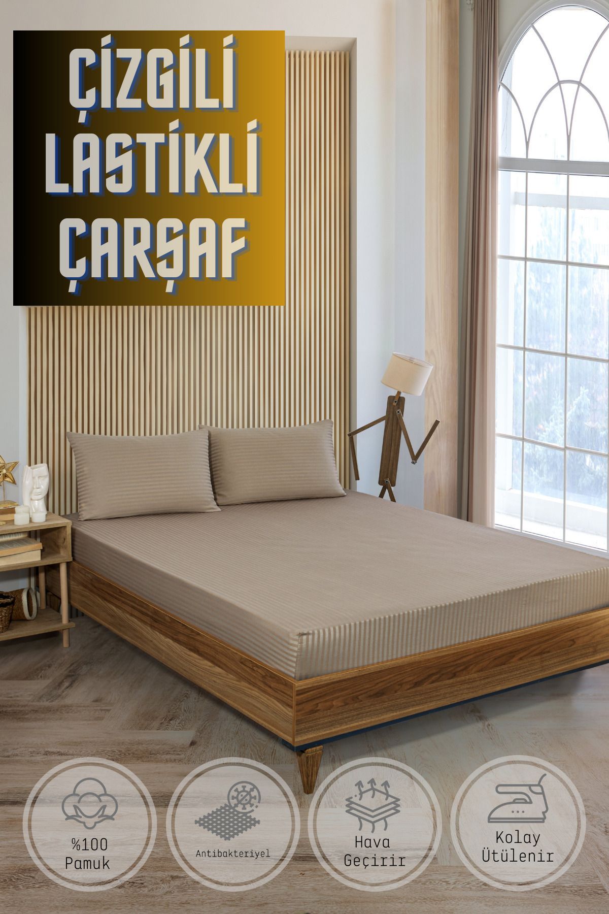 VAVEY Set Cearșafuri Din Satin Din Bumbac Cu Dungi Maro - 100x200cm Față De Pernă 50x70 - 100 x 200