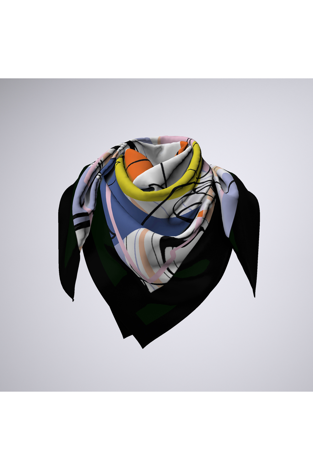 Kadın Turuncu Portre Desenli Bandana 70x70 DG1438-22 2