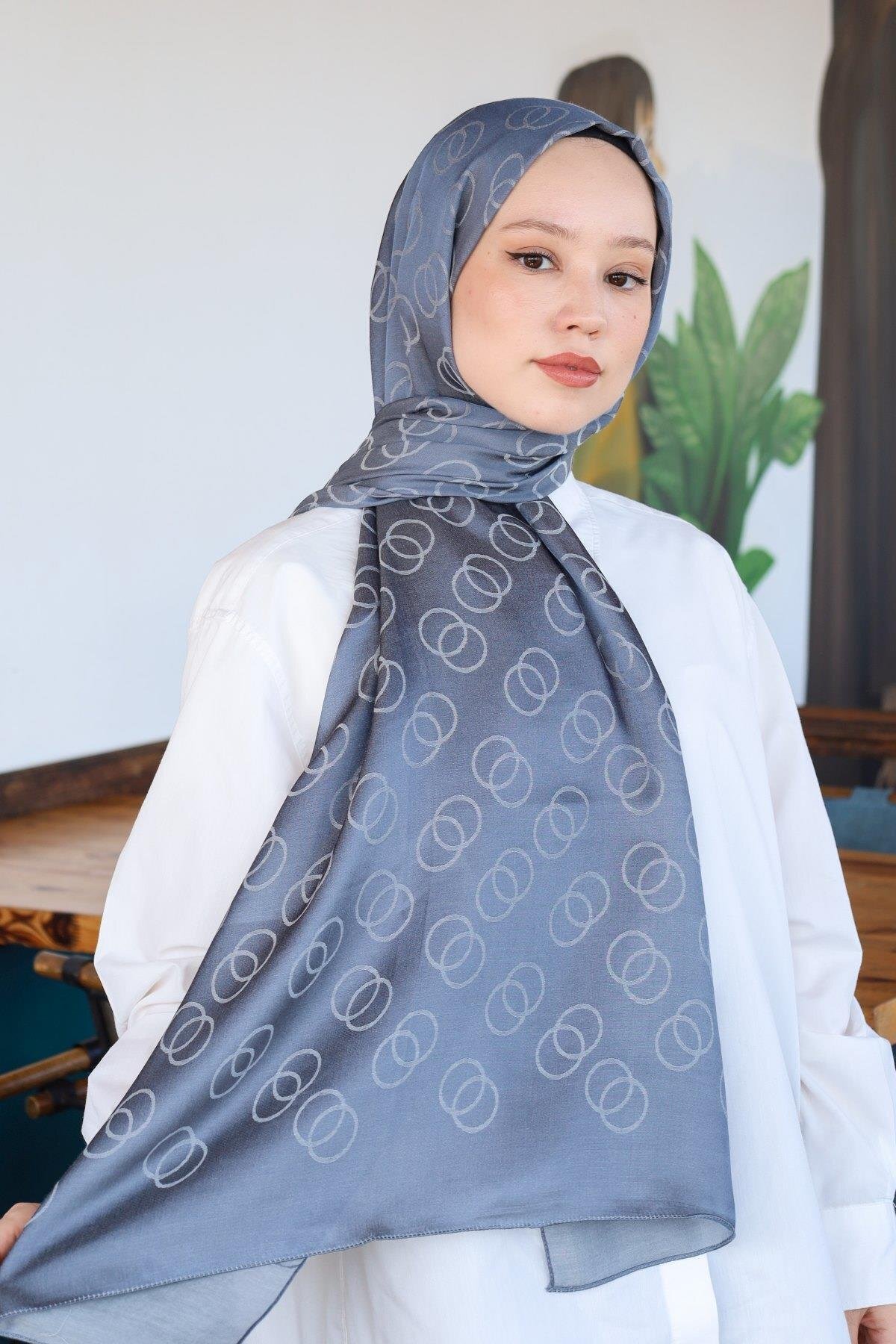 Hint İpek-Cotton Jacquard Ring Patterned Shawl 3