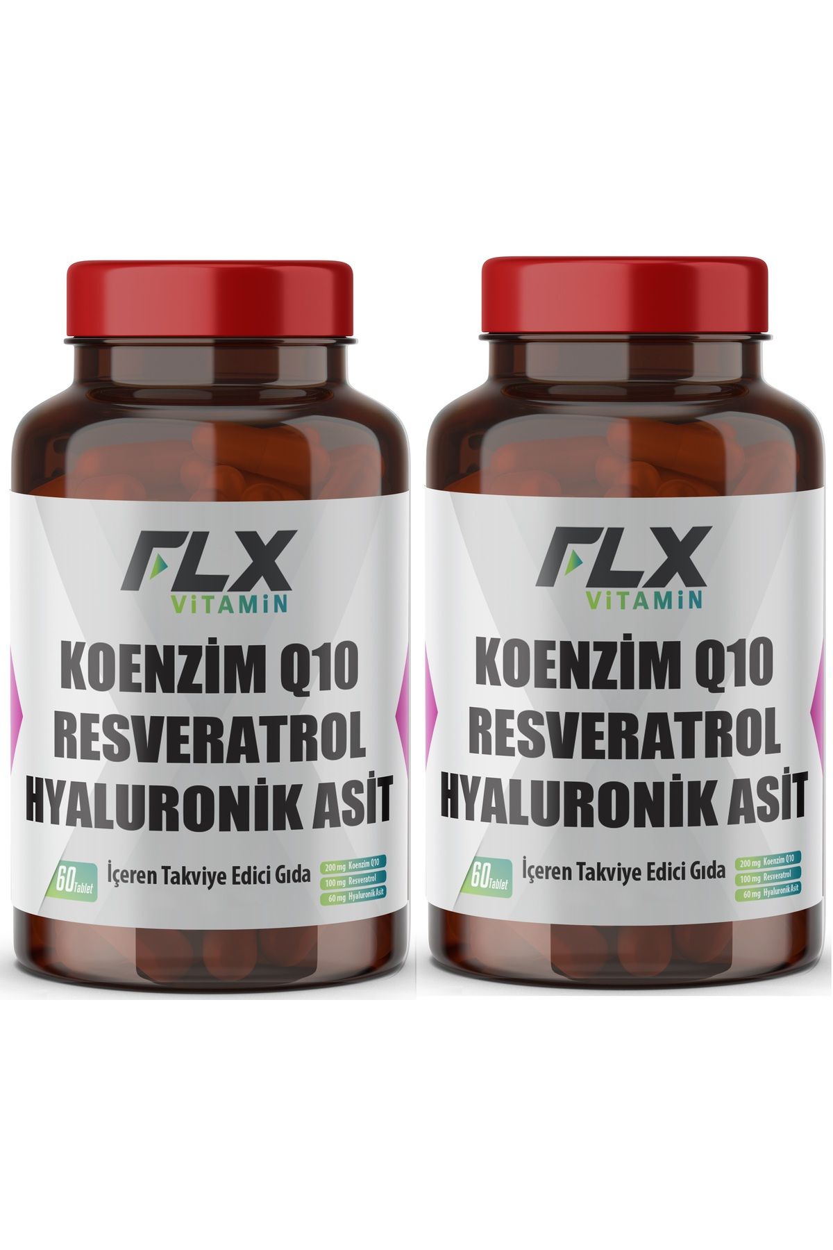 FLX Koenzim Coenzyme Q-10 200 Mg Hyaluronik Asit Resveratrol 60 Tablet X 2 Kutu