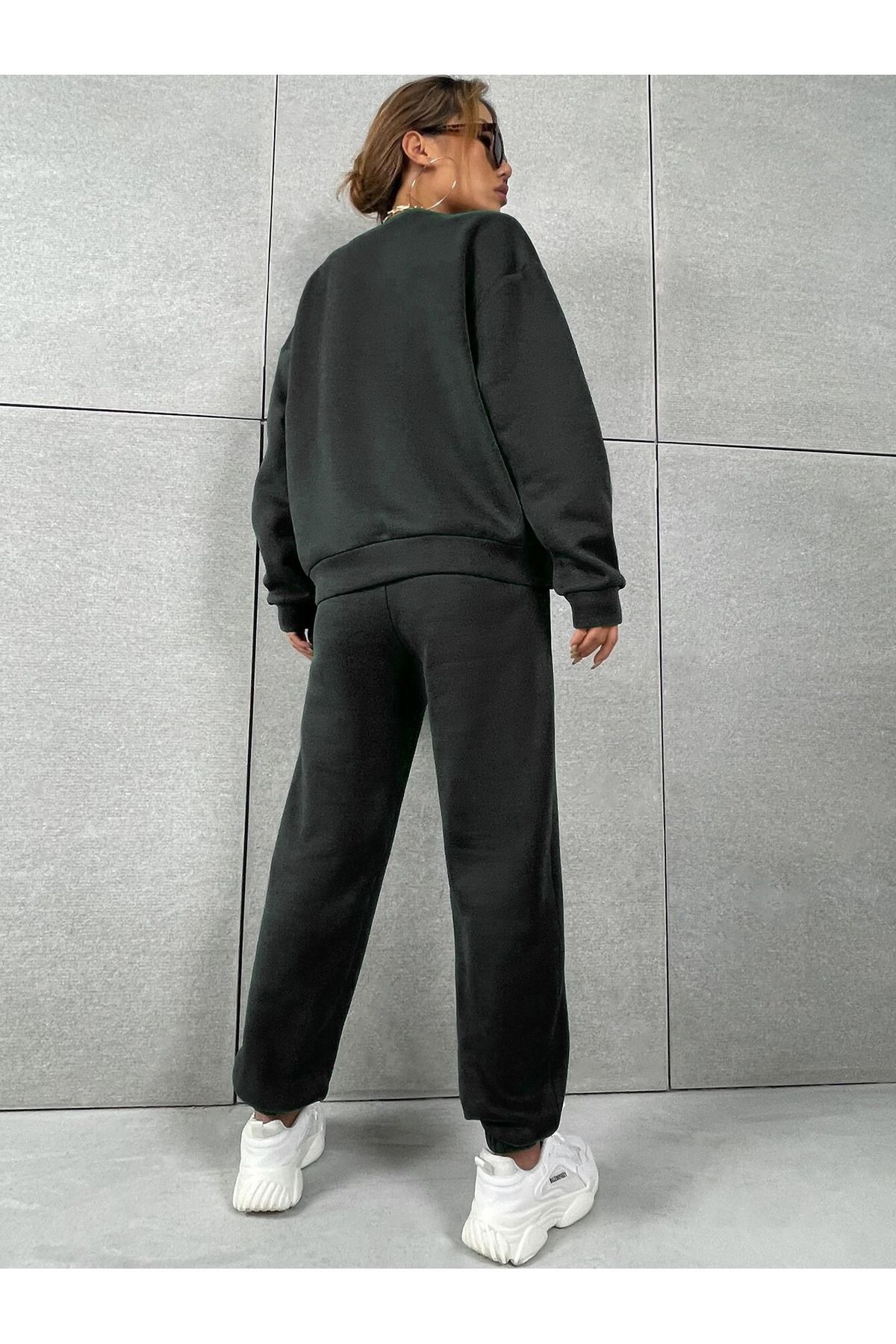 Basic Kalın Kışlık Sweatshirt Eşofman Altı Jogger - Siyah Alt Üst Eşofman Takımı Bisiklet Yaka — مشکی scBSCBSKLTKM-SC — تصویر 2 از 6