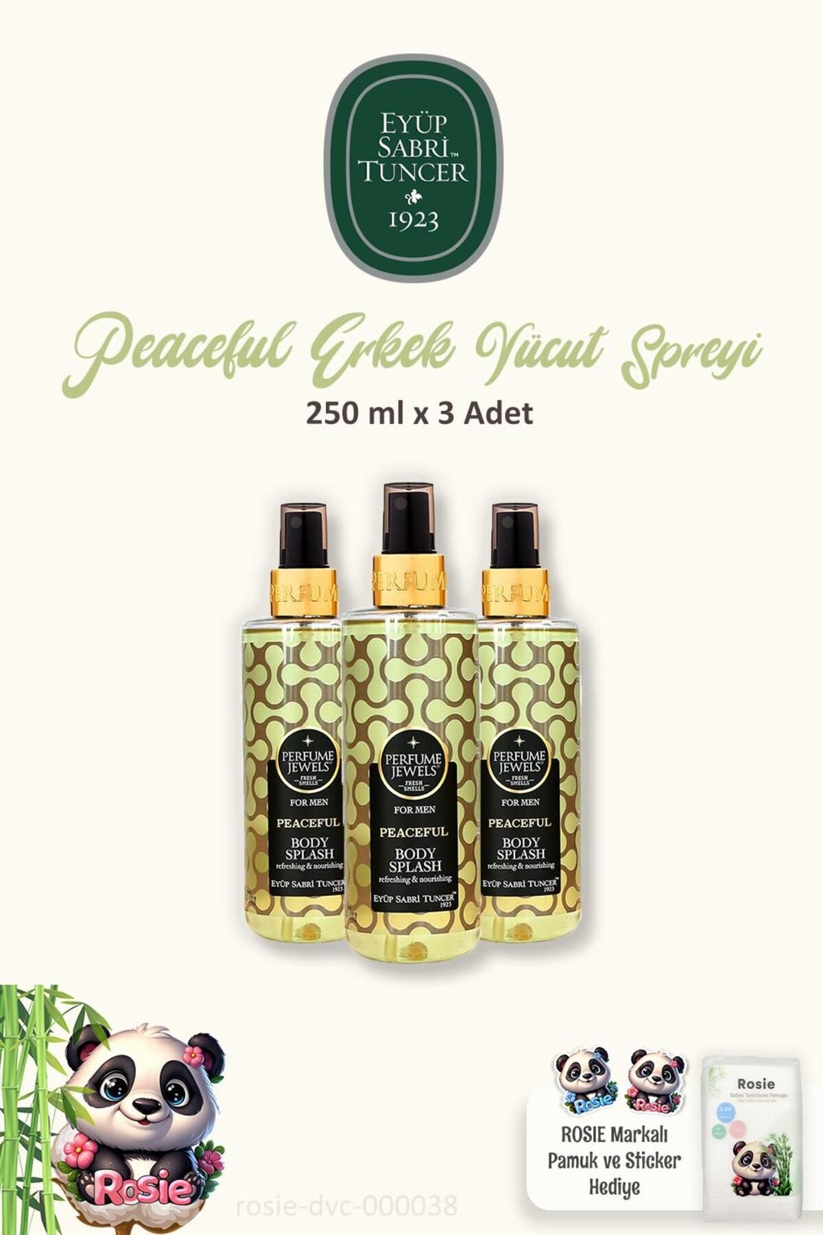 بسته 3 عددی Eyüp Sabri Tuncer For Men Peaceful Body Splash 250 میلی لیتری و پنبه طبیعی رزی Eyüp Sabri Tuncer