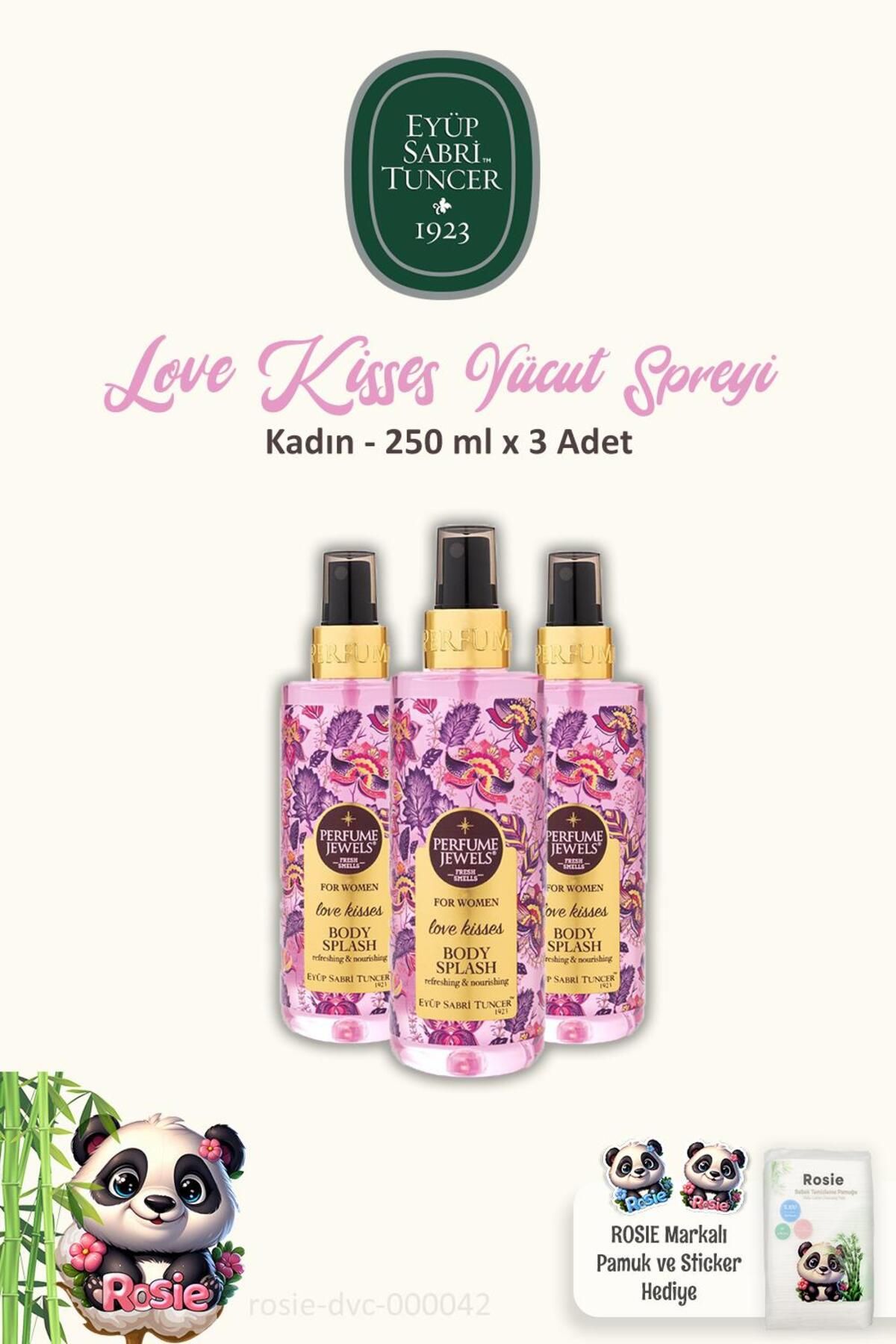 3 تکه Eyüp Sabri Tuncer Pj Body Splash Love Kisses 250 ml و ROSIE Pamuk 60s Eyüp Sabri Tuncer