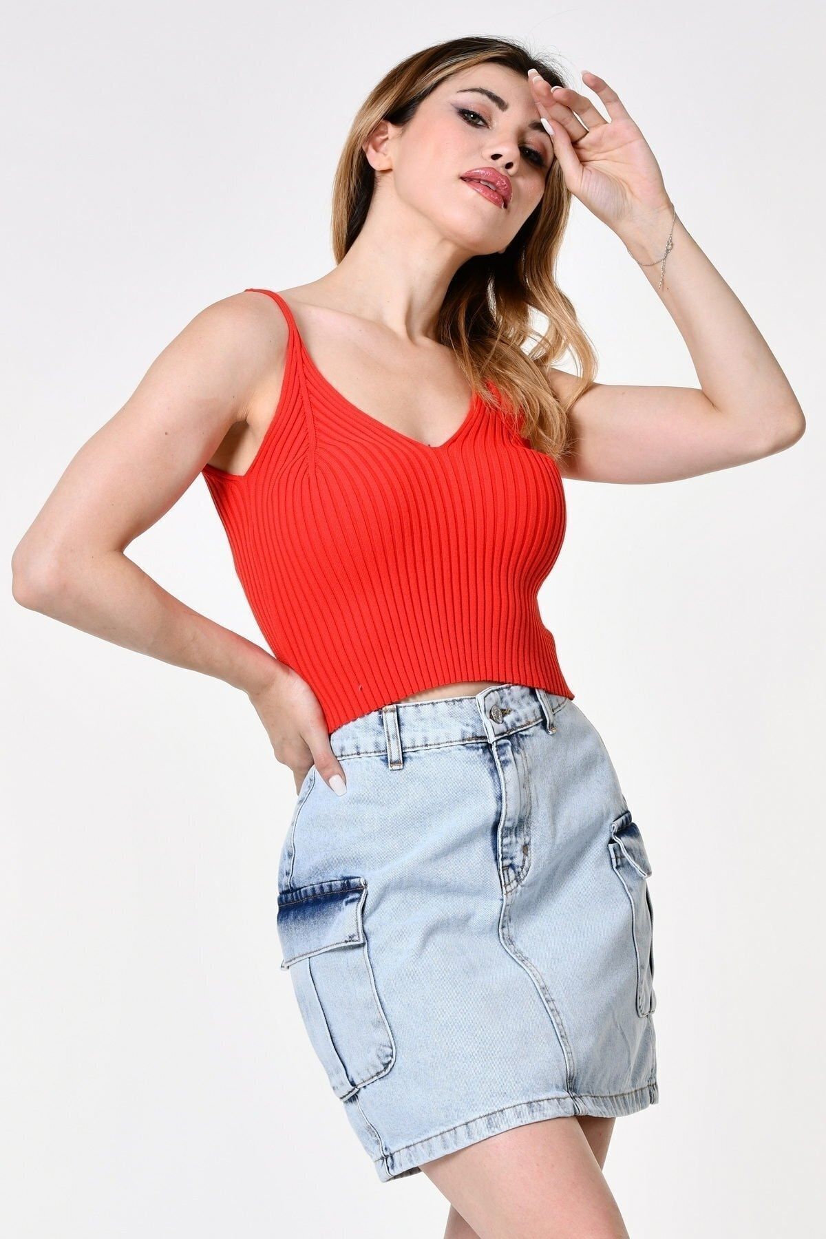 Quzu-Knitwear Crop Blouse - Thin Straps 6
