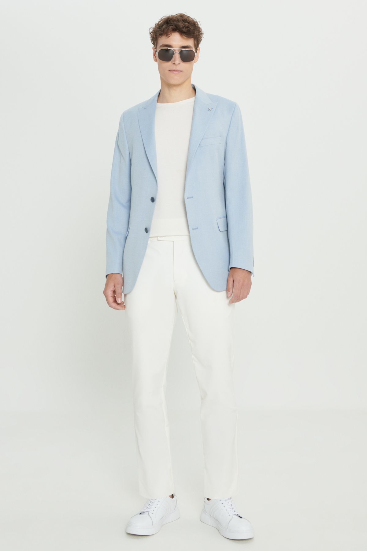 ALTINYILDIZ CLASSICS-Blazer pentru bărbați albastru deschis slim fit - guler coadă de rândunică 2