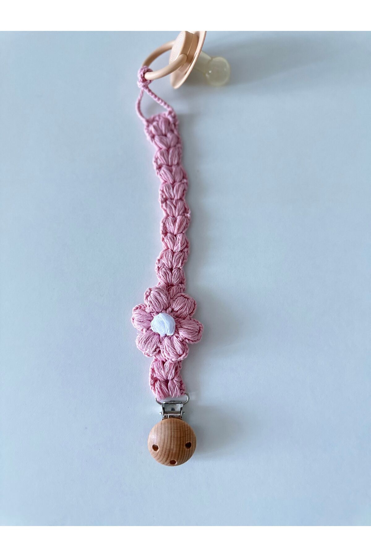 Ortus-Pink Daisy Knitted Chain - Pacifier Strap 4
