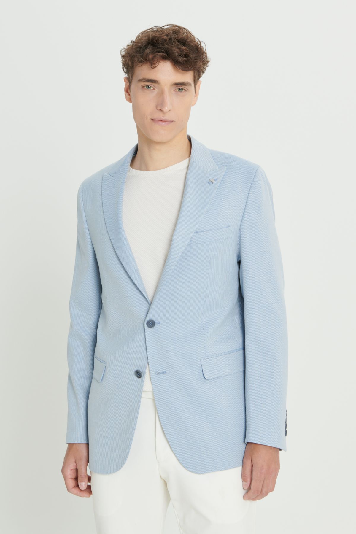 ALTINYILDIZ CLASSICS-Blazer pentru bărbați albastru deschis slim fit - guler coadă de rândunică 3