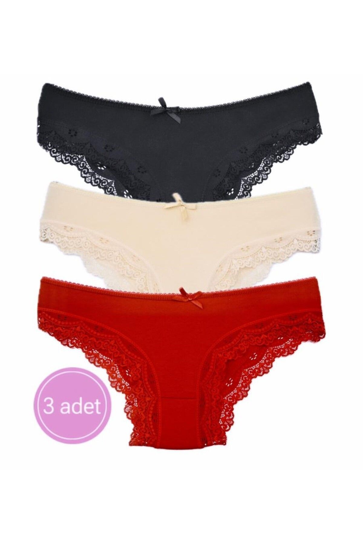 DONLİZZA-Bikini Dantela Rosu, Negru, Nud 3 Piese 6