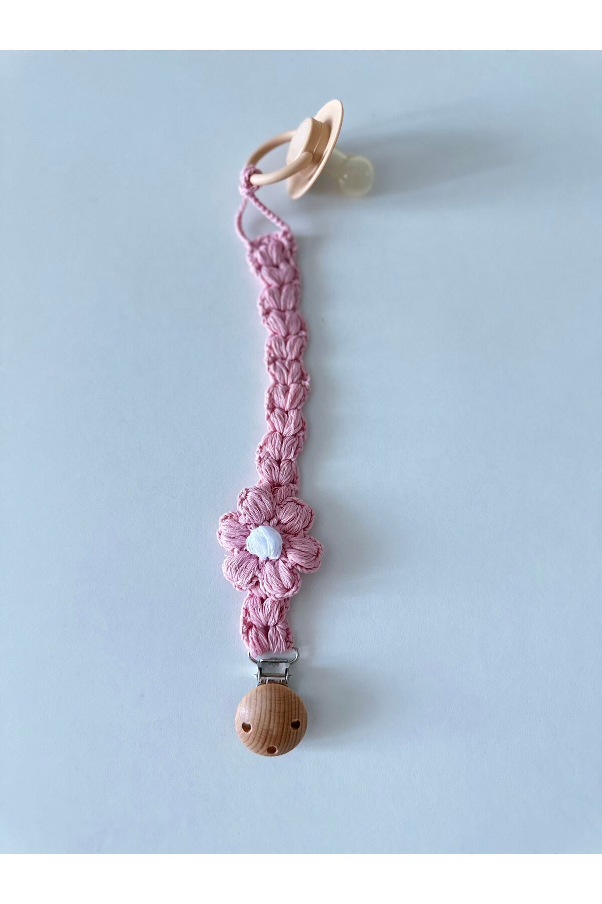 Ortus-Pink Daisy Knitted Chain - Pacifier Strap 5