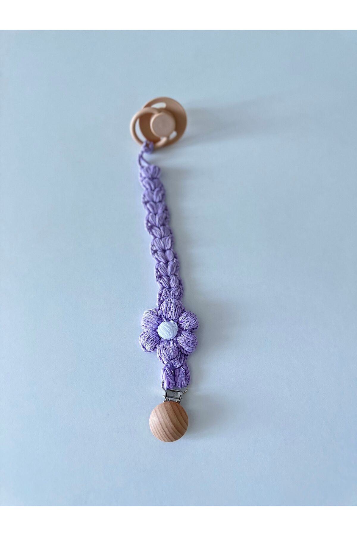 Ortus-Purple Daisy Knitted Pacifier - Chain and Strap Detail 4