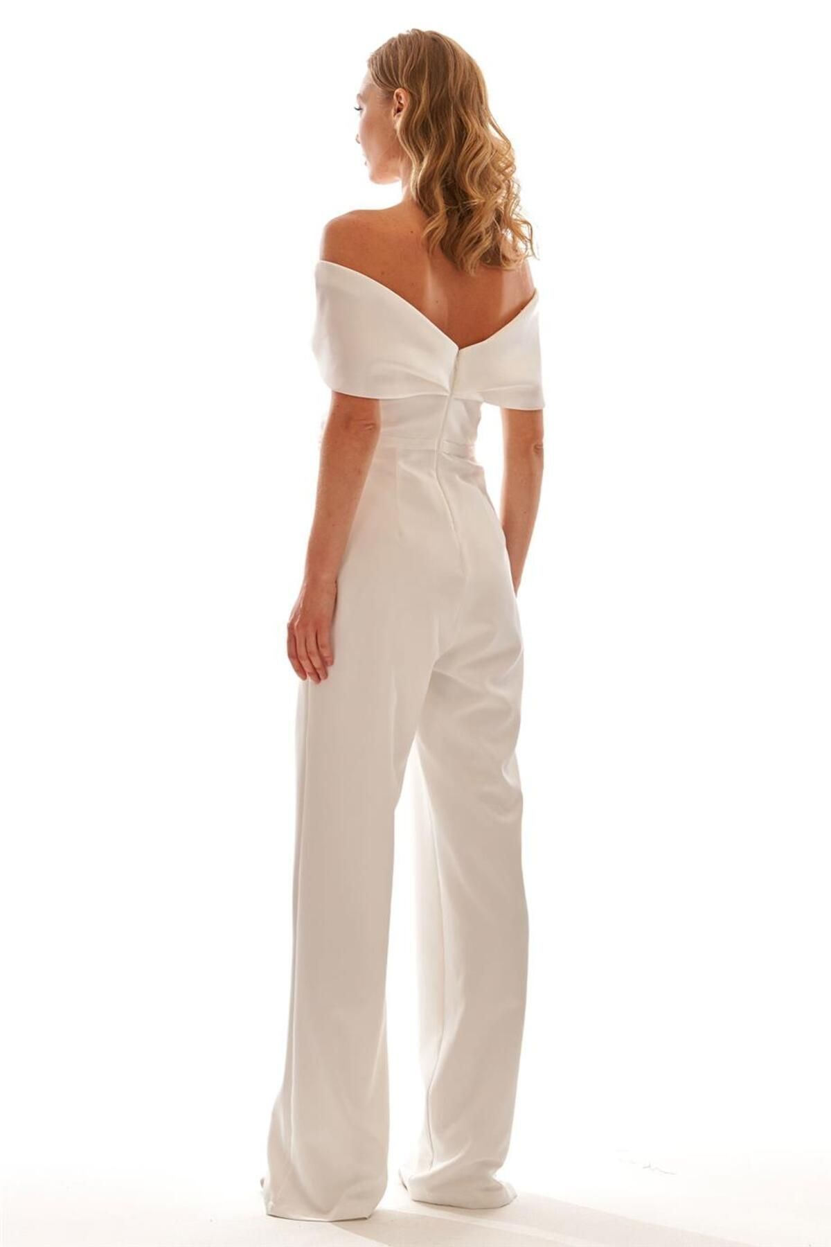 Elbisemhazır-Women's Low Sleeve Satin Jumpsuit 3