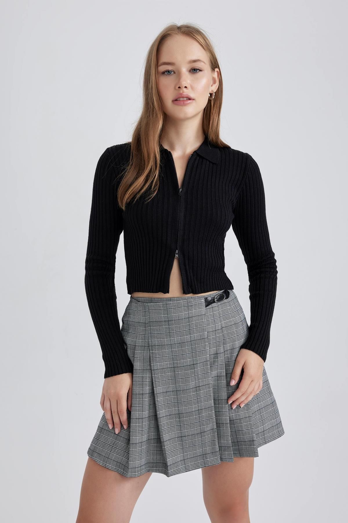 DeFacto-Regular Fit Polo Neck Knitwear Cardigan - Coool X4926az23au 3