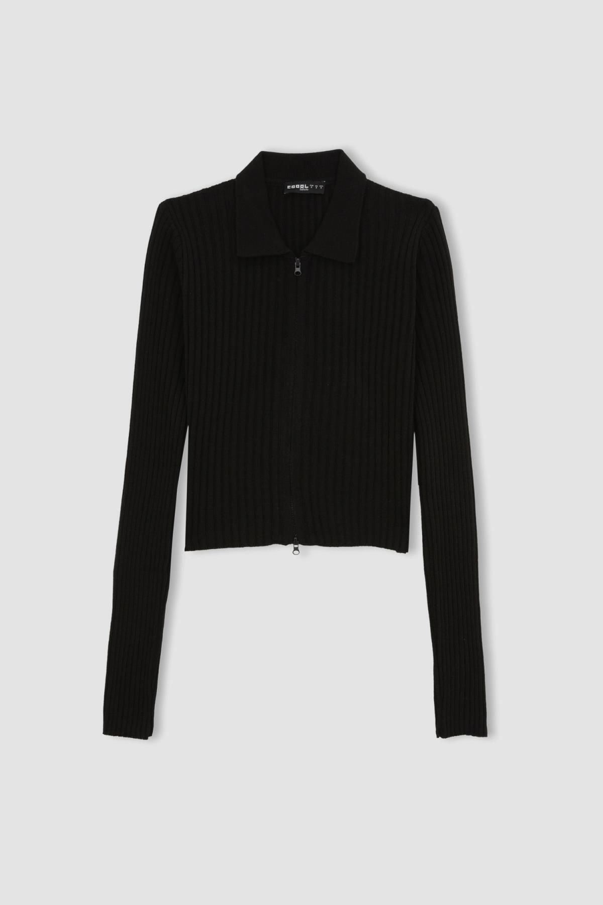 DeFacto-Regular Fit Polo Neck Knitwear Cardigan - Coool X4926az23au 6