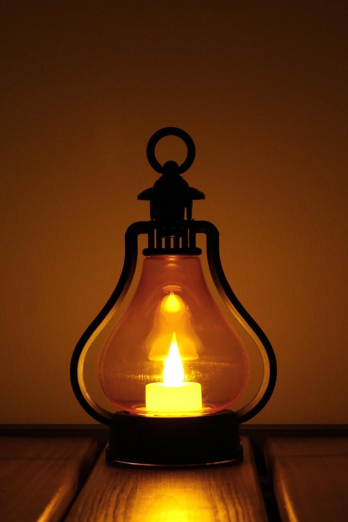 ByKurt Led Mum Vintage Retro Gaz Lambası Tipi Pilli Dumansız Alevli Dekoratif Yapay Mum Işıldak El Lambası