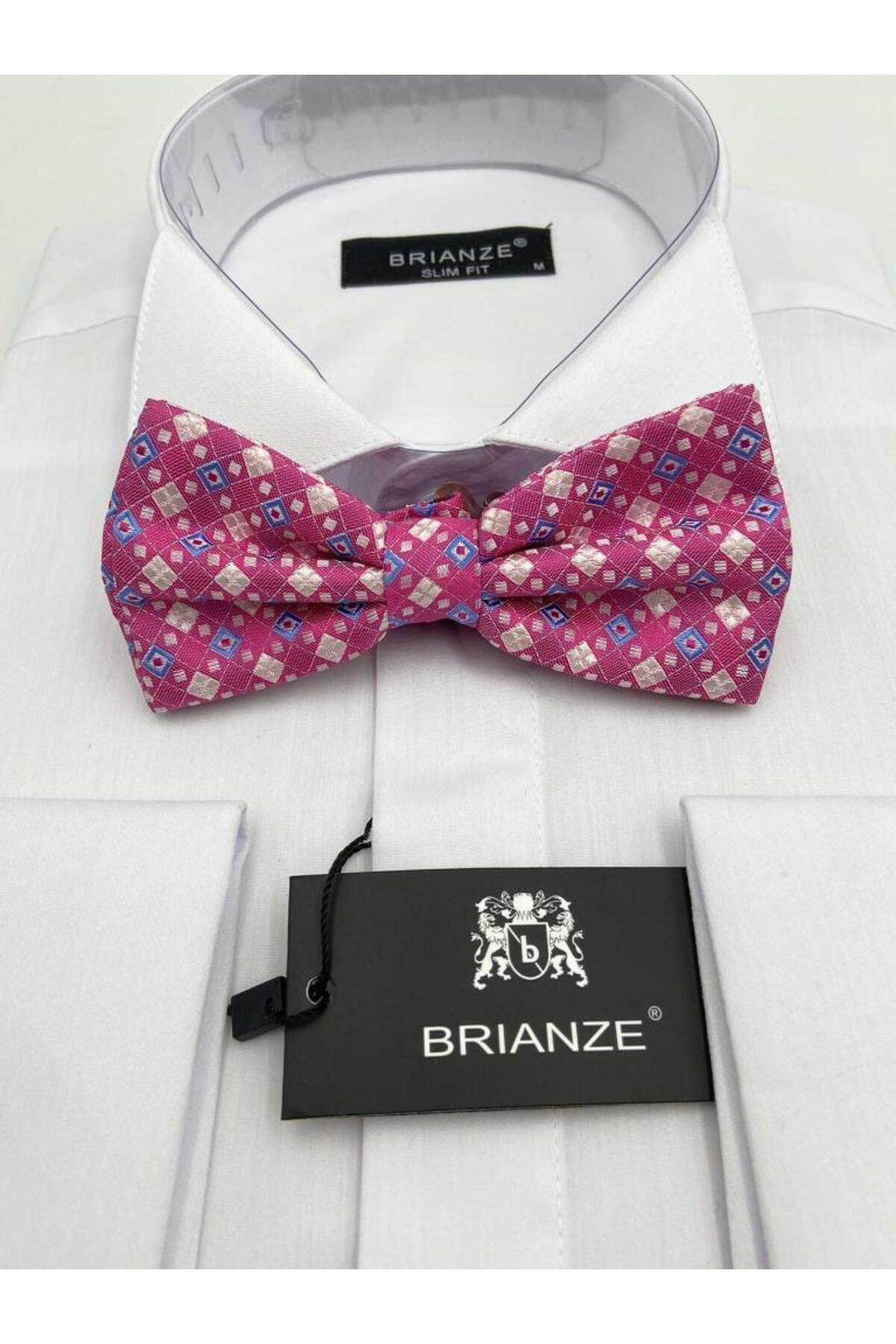  پاپیون صورتی طرح چهارخانه آبی و سفید