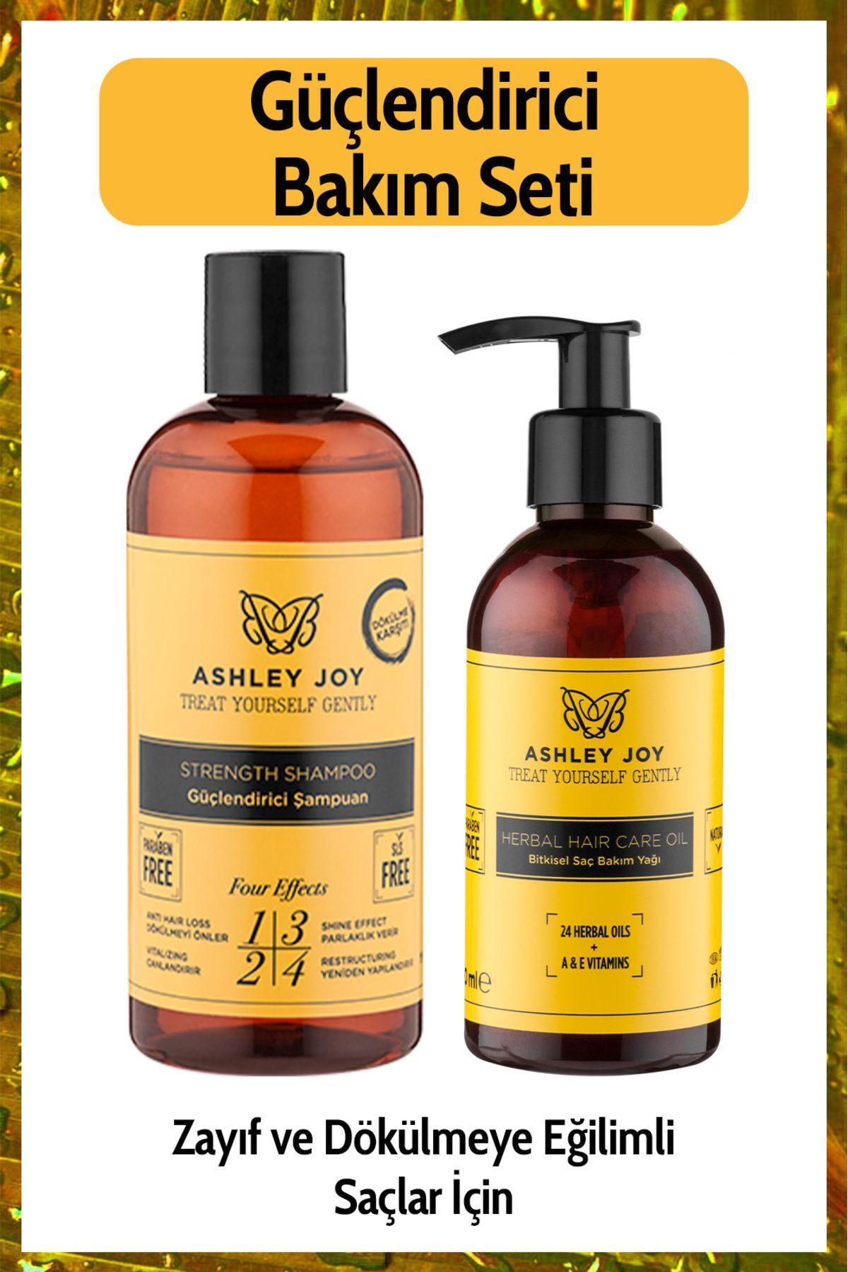 شامپو تقویت کننده حاوی کراتین و روغن ترمیم کننده مو با ست ضد ریزش اثر رشد سریع Ashley Joy