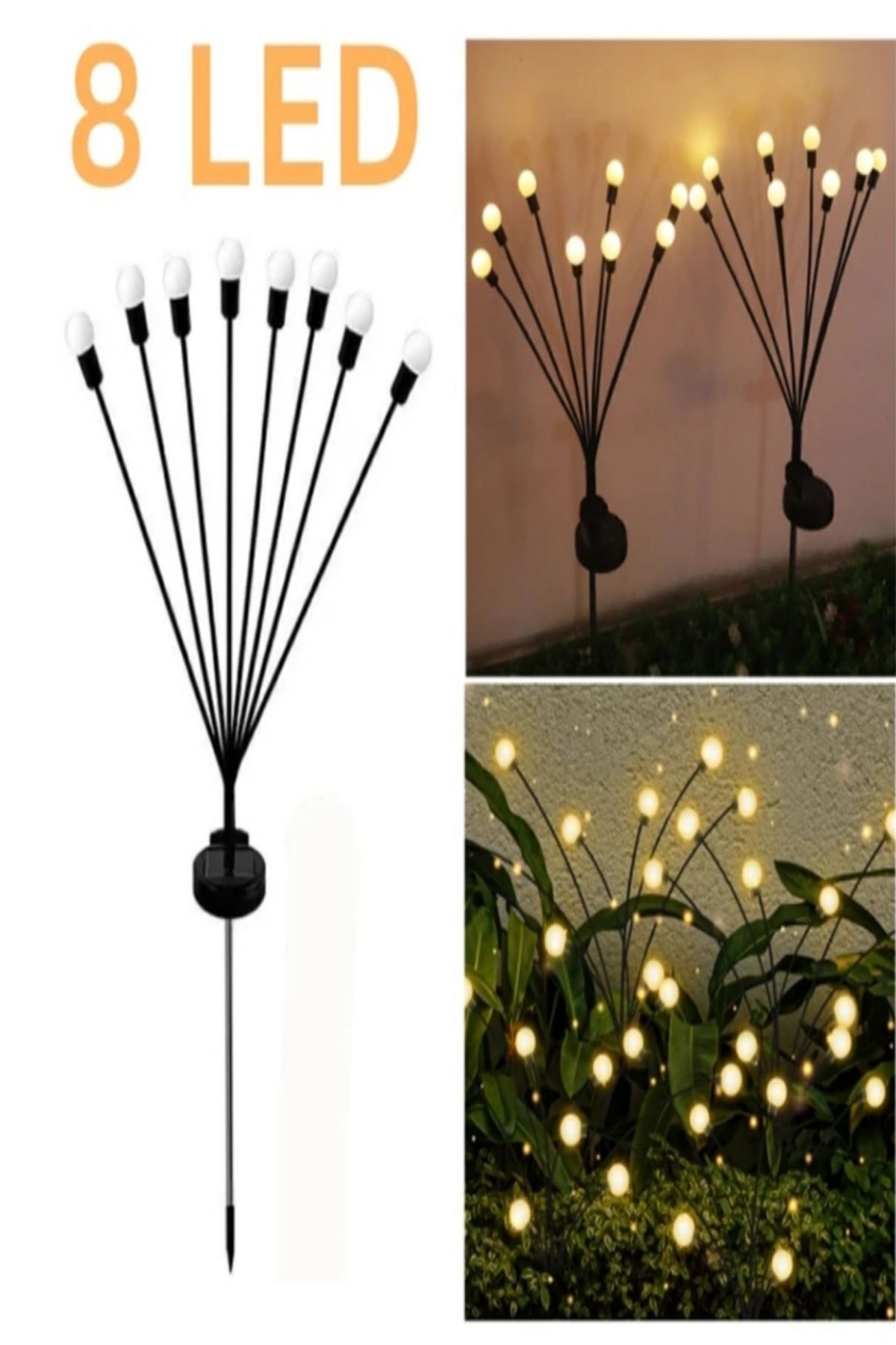 Genel Markalar 2 Adet 8 Led li Güneş Enerjili Ateş Böceği Balkon Bahçe Lambası (2 Adet)