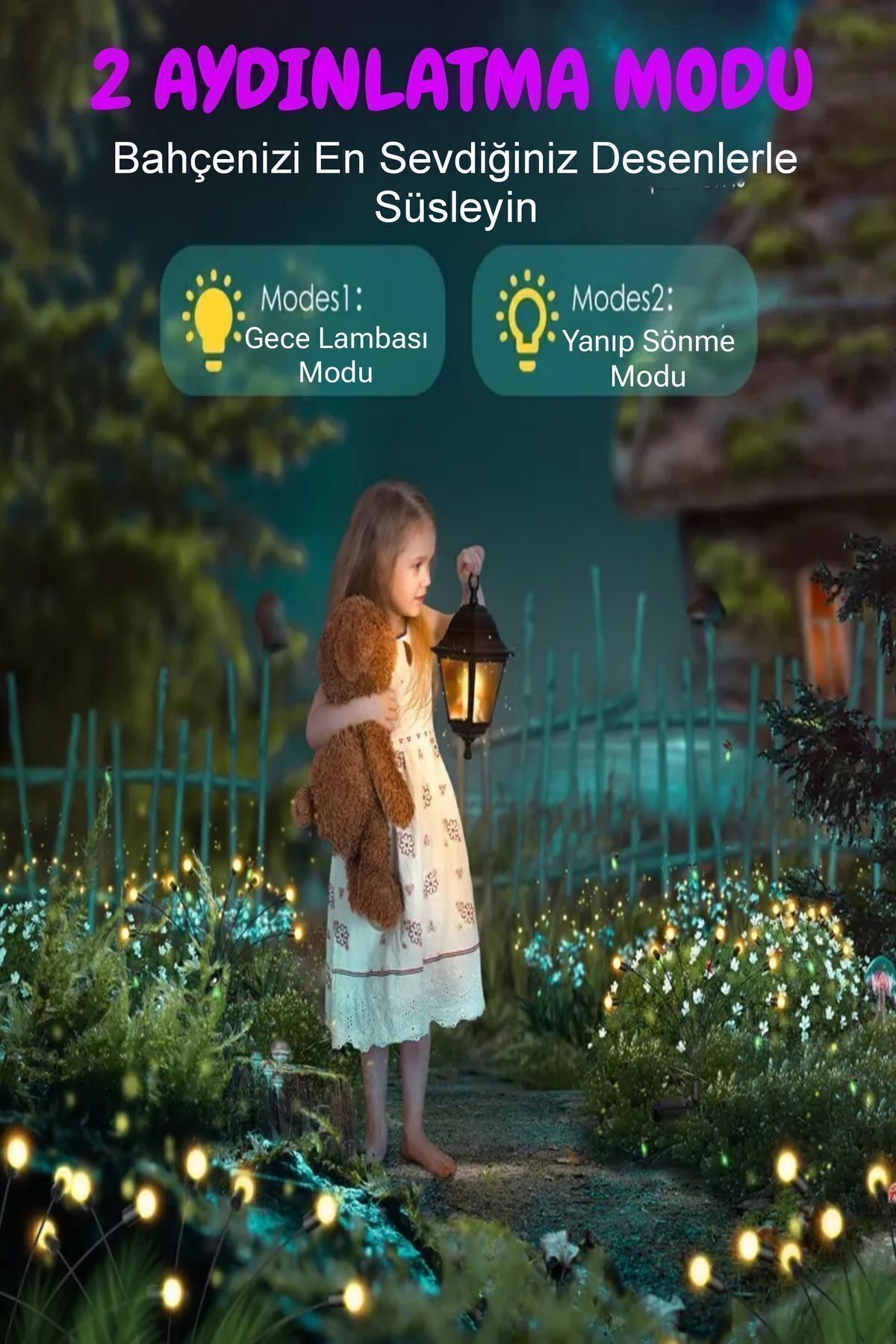 2 Adet 8 Led li Güneş Enerjili Ateş Böceği Balkon Bahçe Lambası (2 Adet)