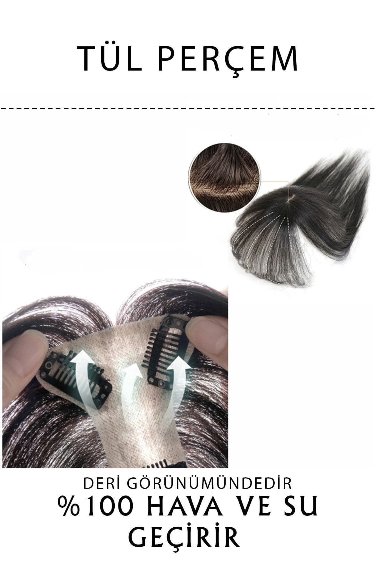 LOLLY PONY-Natural Brown Color - Hair Clip with Scalp and Tulle Rivet 6