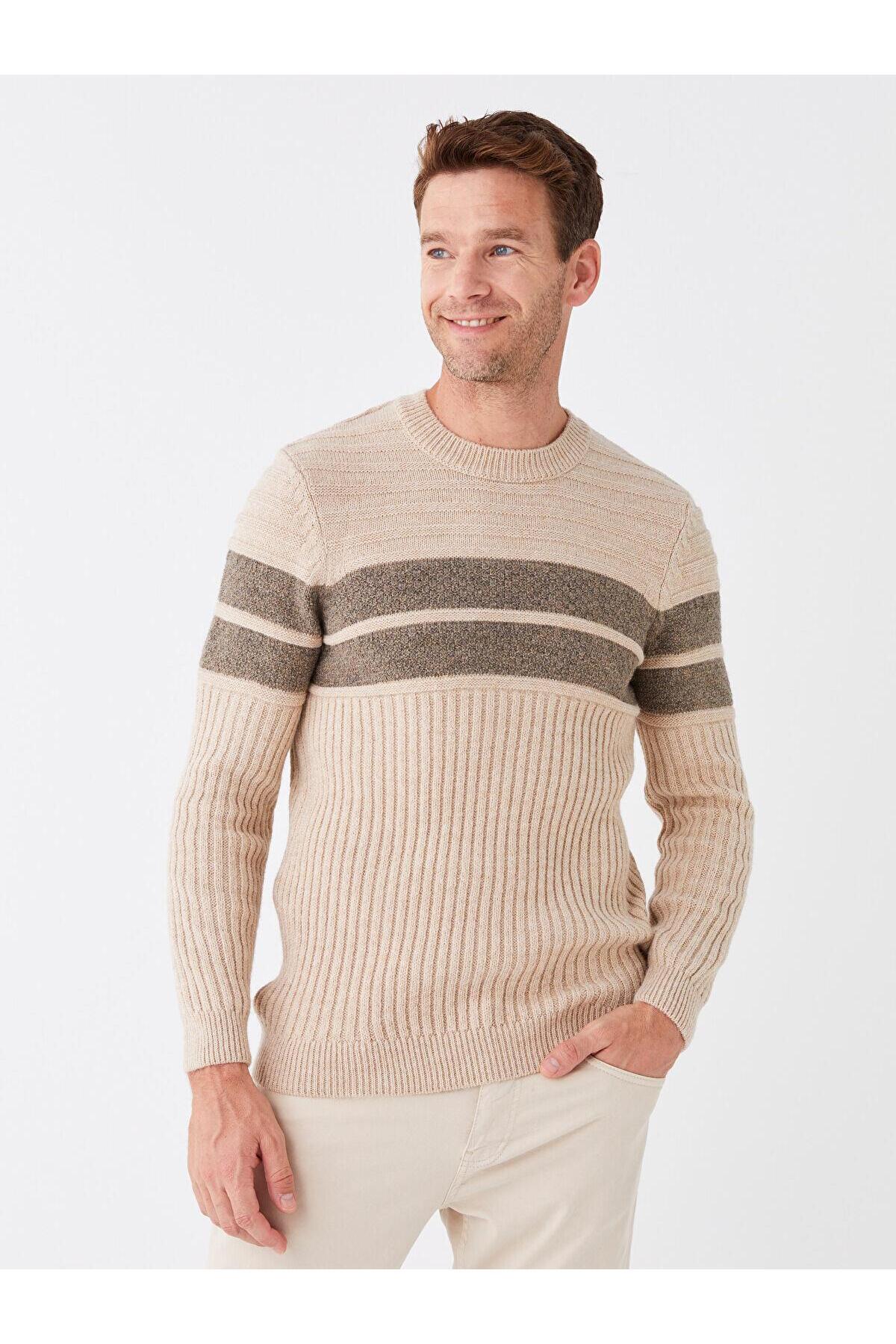 ال سی وایکیکی ژاکت بافتنی مردانه آستین بلند راه راه یقه گرد کلاسیک LCWAIKIKI (W3)