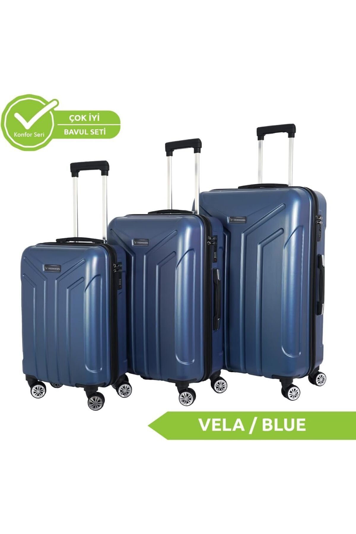 Vegmann Vela Kırılmaz Dayanıklı 3lü Valiz Seti & Bavul Seti