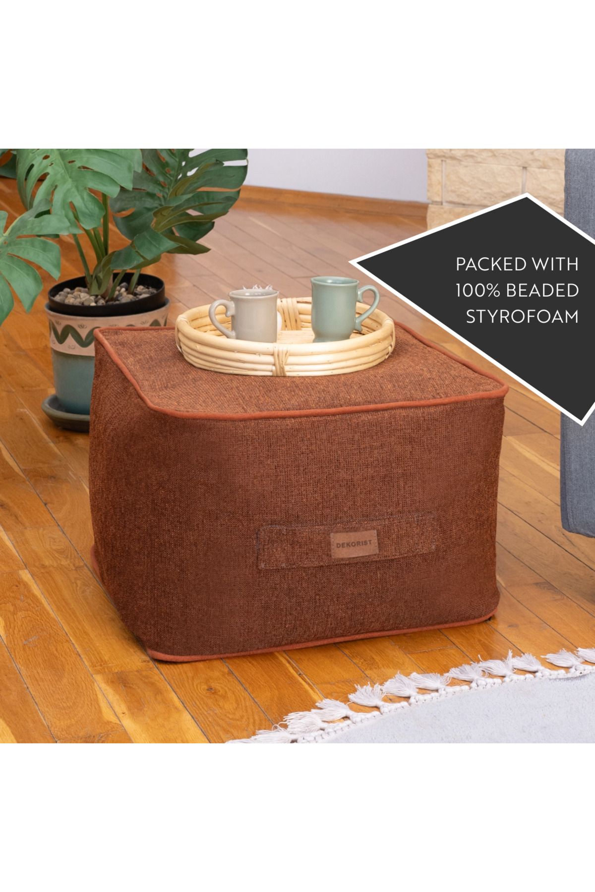 dekorist-Decorist Pouf Ottoman Bequem - Würfel Pouf Fußhocker, Morbido Samtbeutel, Home Decor Poufs Extra 4