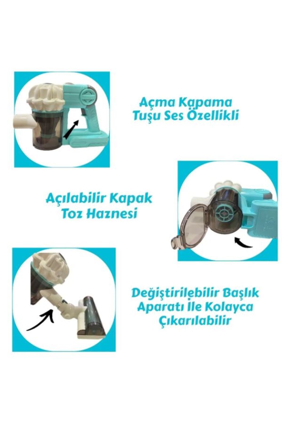 Dyson Model Pilli Sesli Çekme Özellikli Dikey Süpürge Vakumlu Süpürge 3 in1 Oyuncak (Mavi)