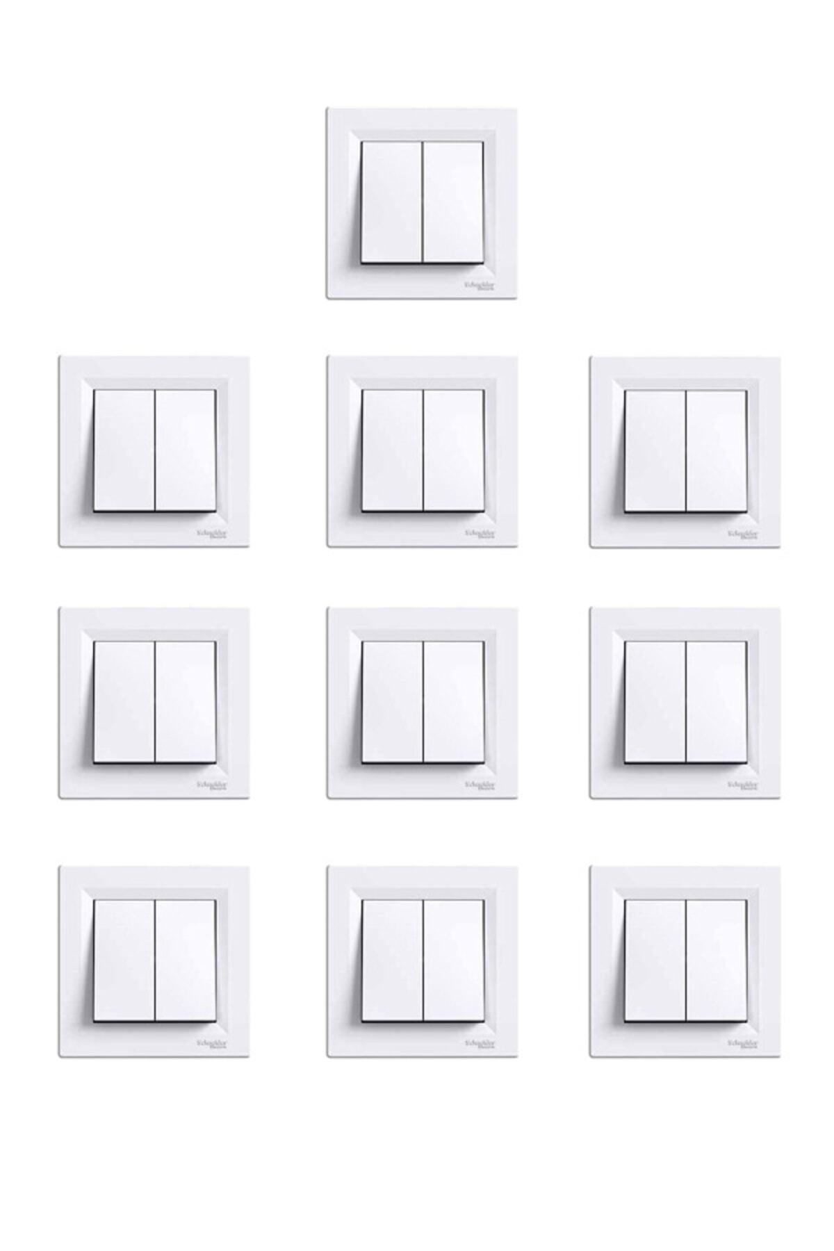 Scheneider-Asfora White Double Switch Socket - Commutator Frame 10 Pieces 1