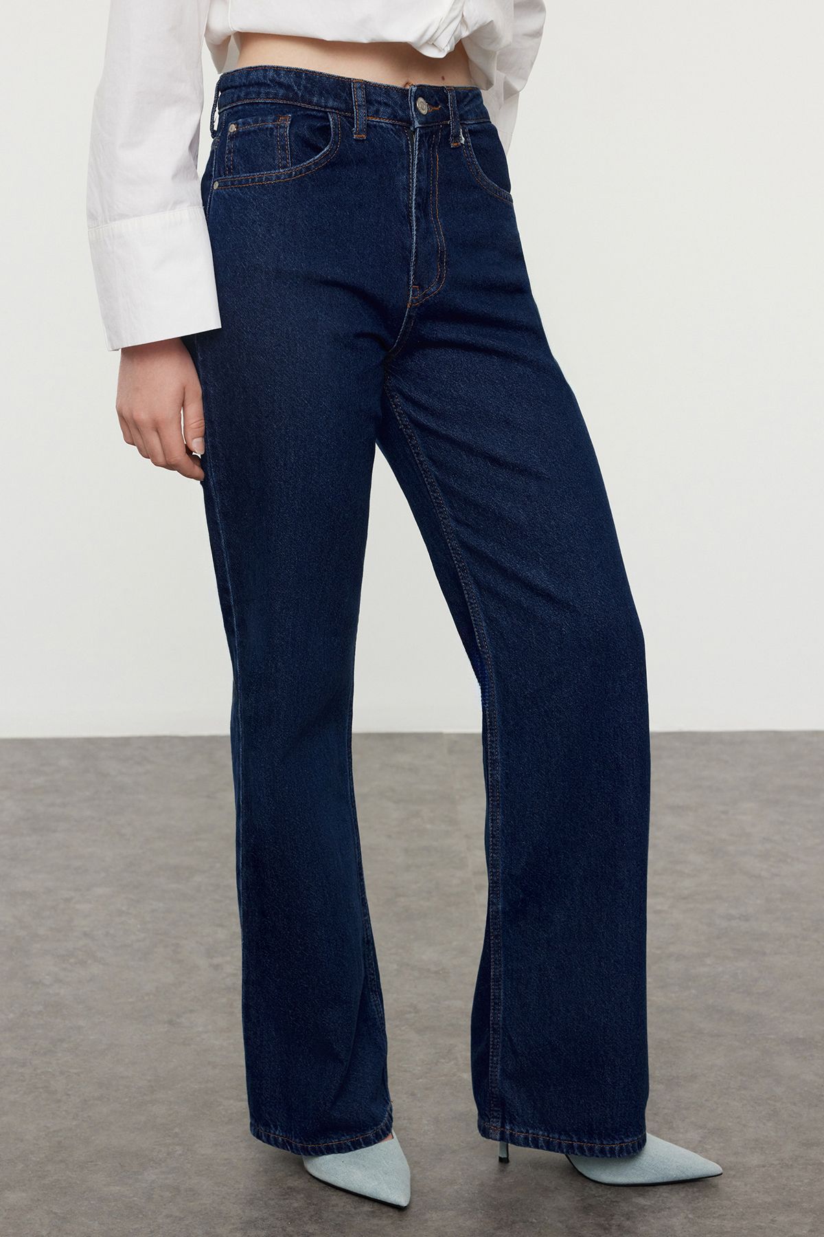 Trendyol Collection-Dark Blue High Waist Wide Leg Jeans Twoaw25Je00073 3