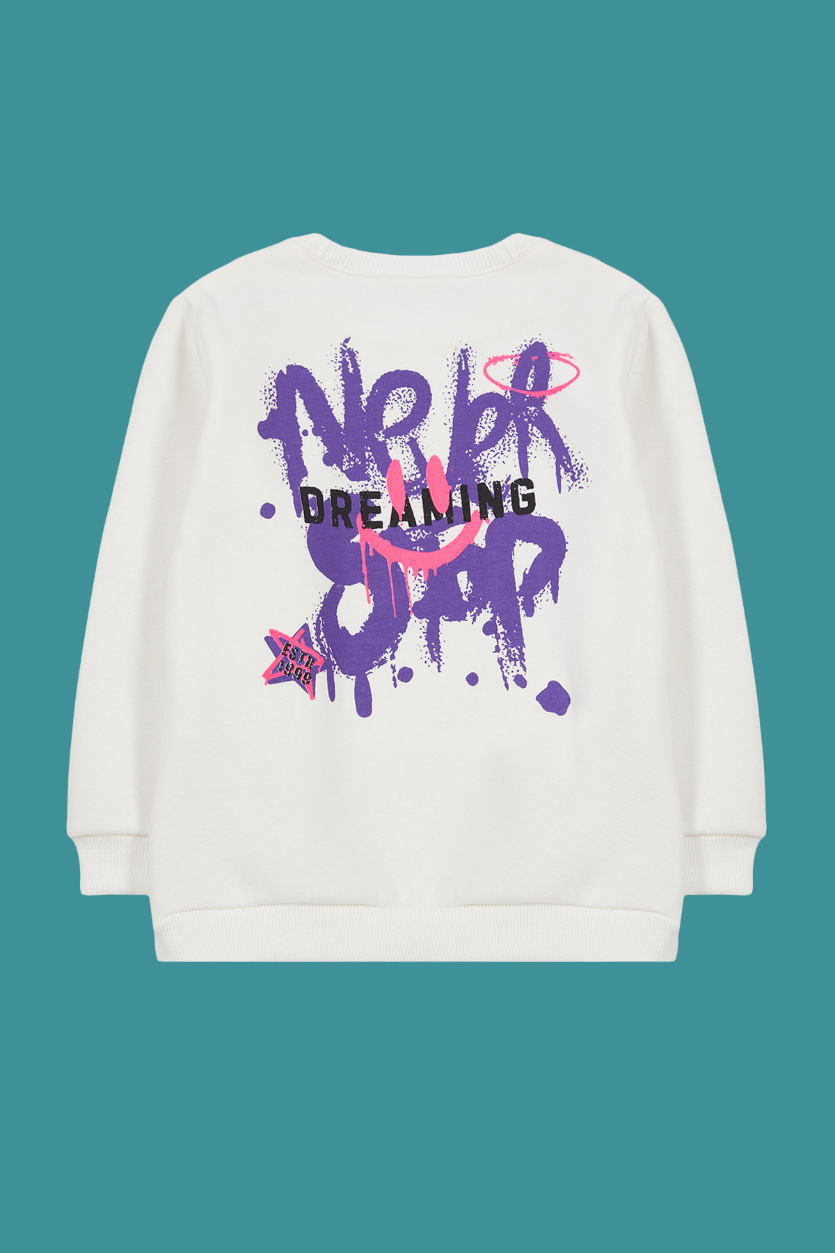 Trendyolmilla Kids Ekru*001 Erkek Çocuk Sırt Baskılı Bisiklet Yaka Pamuklu Örme Sweatshirt TKDAW25SW00015