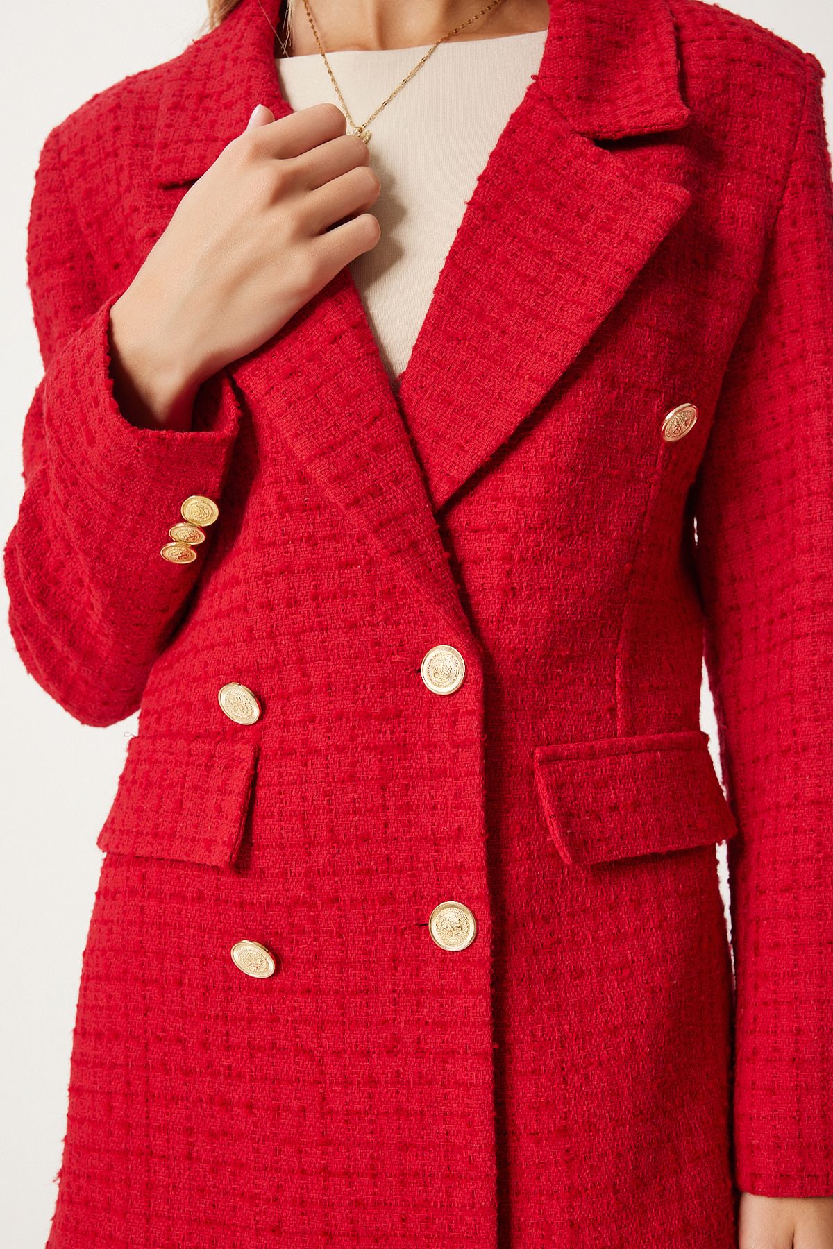 Happiness İstanbul-Dámská bunda Red Button Blazer Tweed WF00004 3