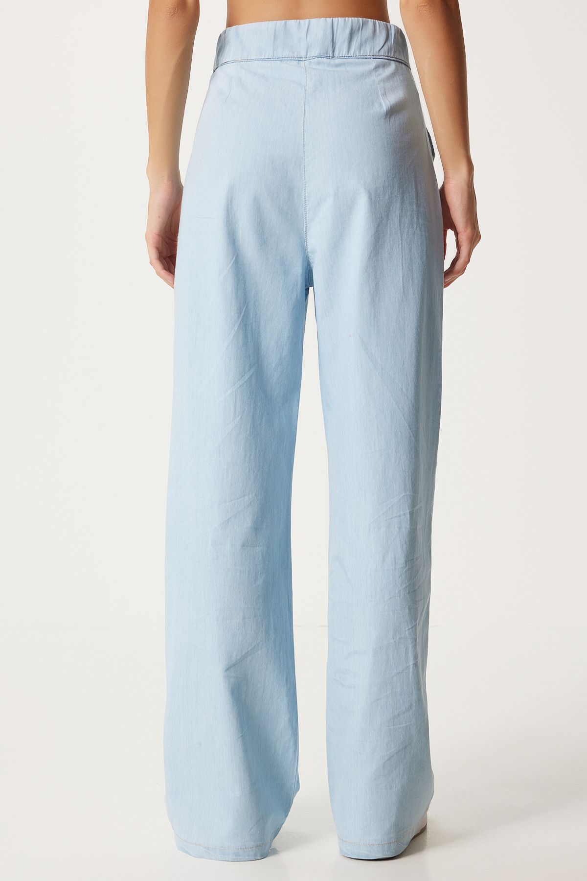 Happiness İstanbul-Hellblaue Palazzo-Hose für Damen – Bequemer Klettverschluss in der Taille Kq00005 6