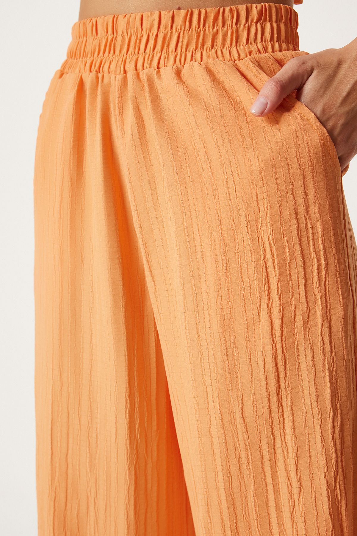 Happiness İstanbul-Orangefarbenes Damen-Set aus Weste und Palazzo-Strick - mit Gürtel By00055 5