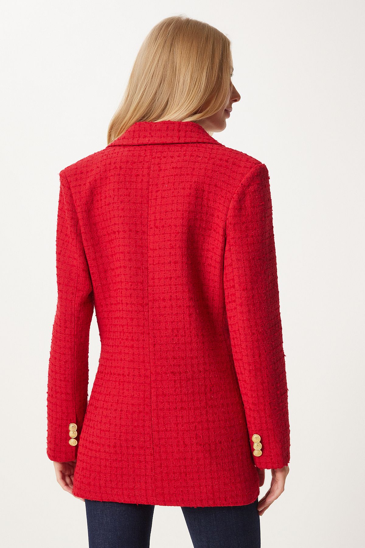 Happiness stanbul Women s Red Button Blazer Tweed Jacket WF00004 Trendyol