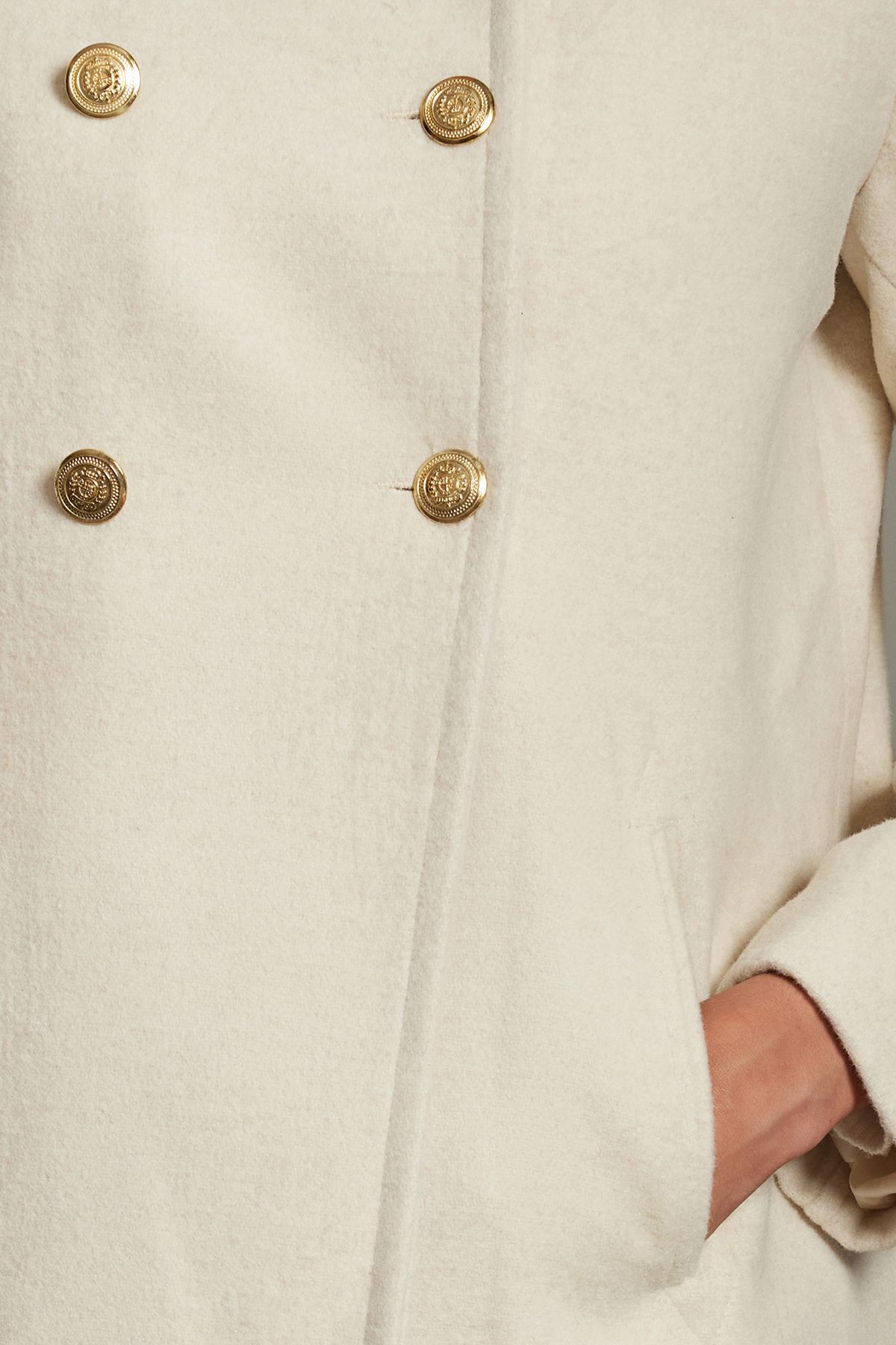 Trendyol Collection-Ecru Midi Coat - Button Detail and Wool, TWOAW25KB00017 3