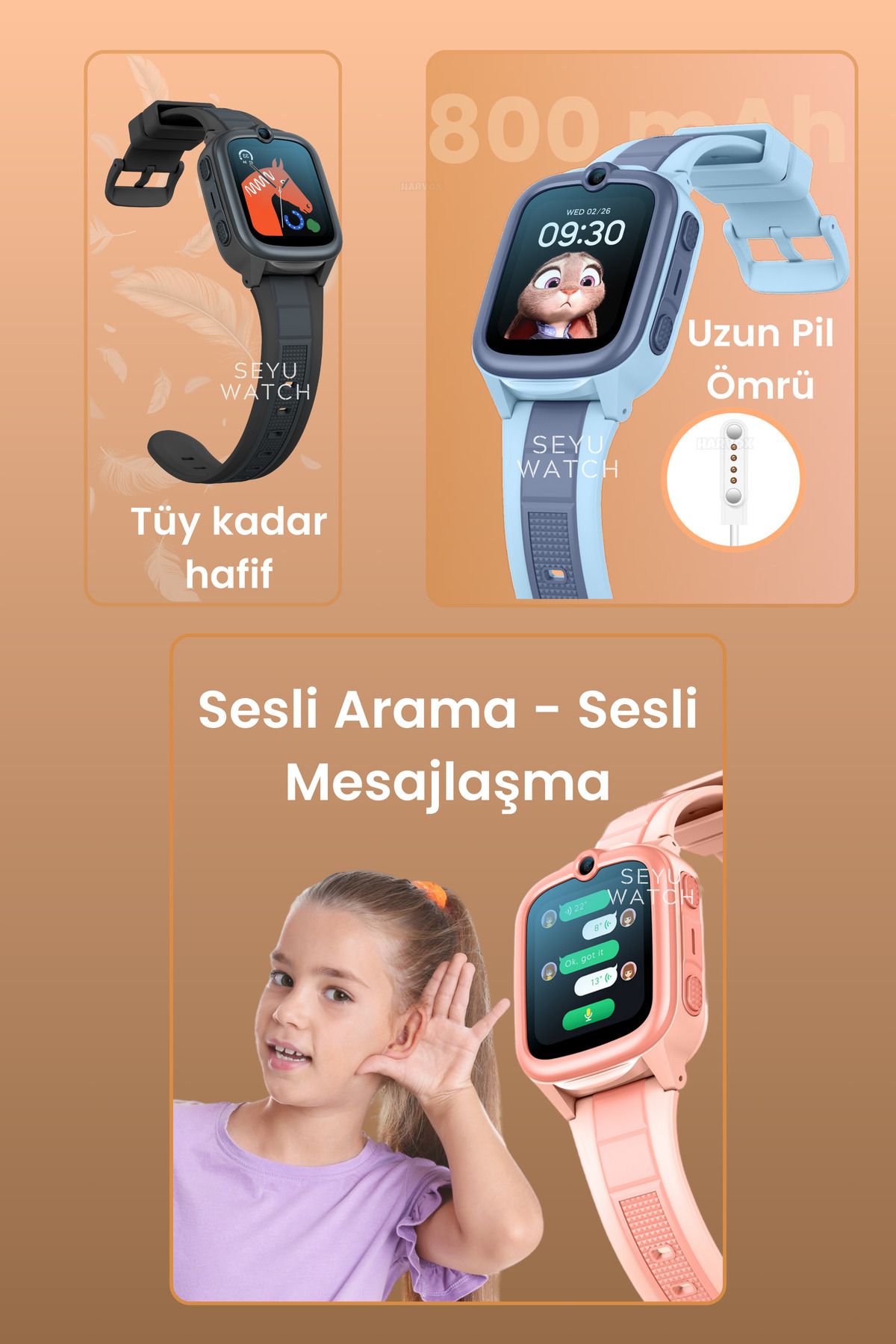 HX Kids 4G Pro Sim Kartlı Harvox Akıllı Çocuk Saati Gps Konum Takibi Arama Konuşma 4G Destekli